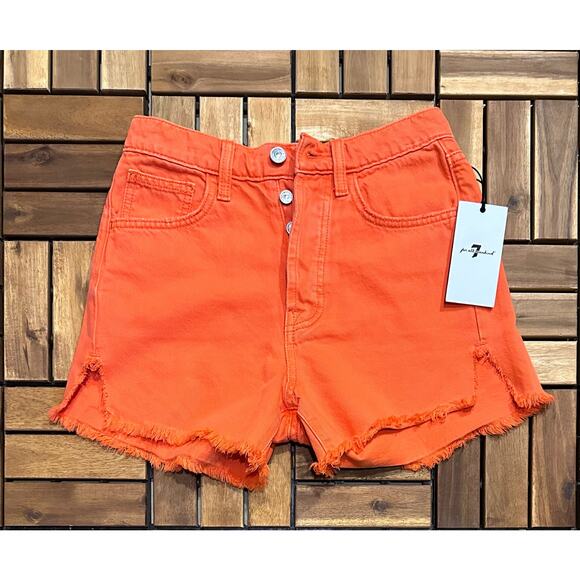 7 FOR ALL MANKIND Easy Ruby Cut Off Short Women's Size 24- Orange NWT - Picture 5 of 16